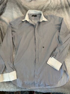 Fendi Men's Striped Long Sleeve Button Down White Collar Shirt Sz US 15.5 IT 39